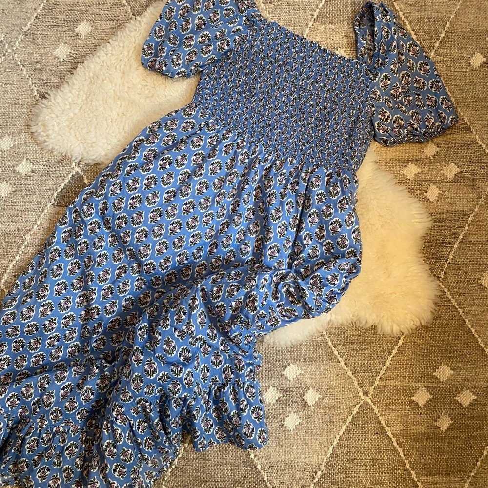 J crew factory gathered puff sleeved midi dress